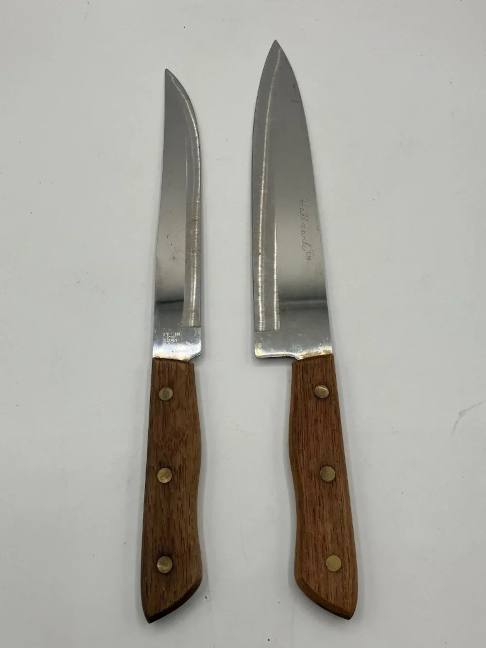 Pair of Stainless Steel Knives Royal Hallmark Full Tang Wooden Handle Vintage